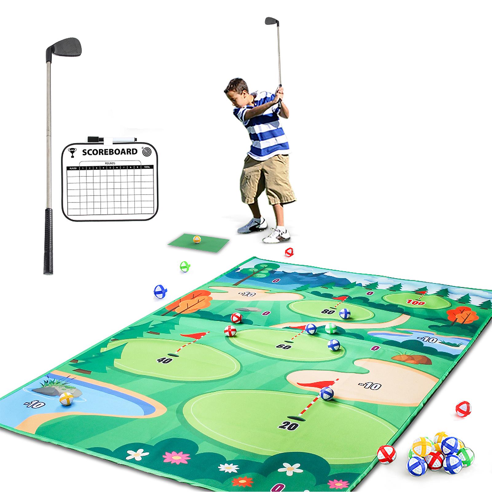 

Детский набор для гольфа с утолщенным игровым ковриком для гольфа 3 мм, стираемой доской для счета, клюшкой, липкими мячами, для игры на улице и в помещении