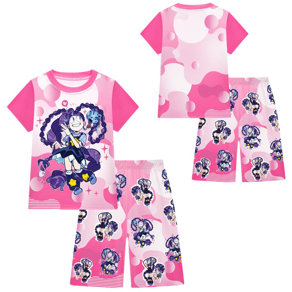 19775 Kinder Mädchen Lily Lovebraids Bobi Druck Kurzarm T-Shirt Shorts Pyjama Nachtwäsche Sets