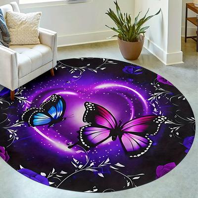 Luxurious Round Butterfly  Pattern  Round Shape Floor Mats Kitchen Hallway Runner Rug Bedroom Living Room Soft Carpet Non-slip Area Rug