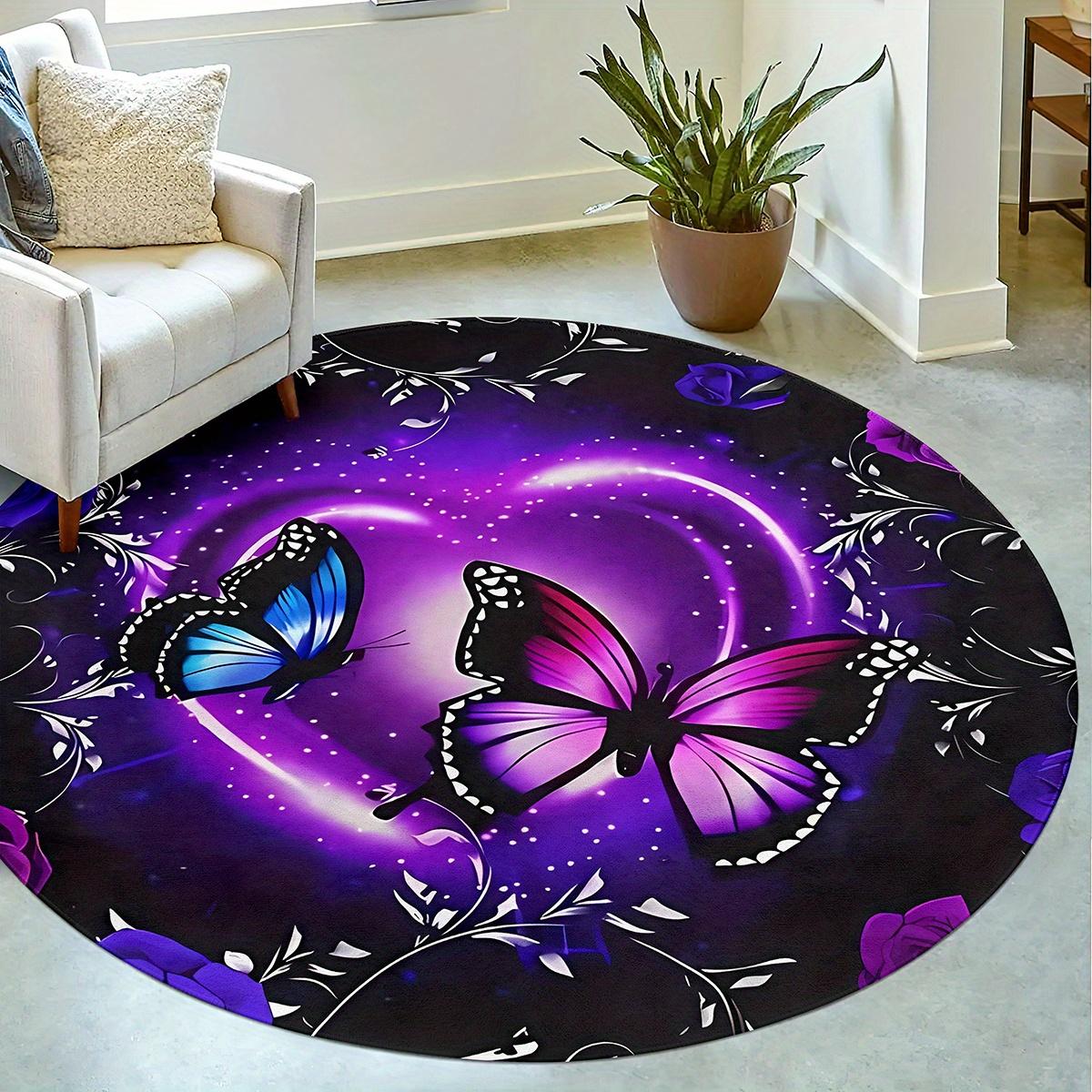 

Luxurious Round Butterfly Pattern Round Shape Floor Mats Kitchen Hallway Runner Rug Bedroom Living Room Soft Carpet Non-slip Area Rug 60X60cm