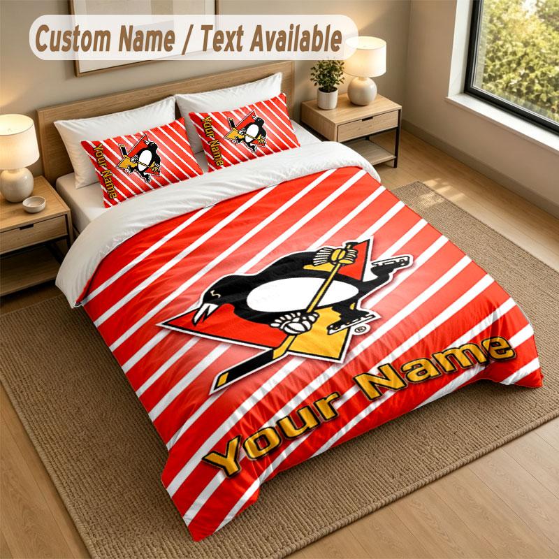 Bedding Set 1 Duvet Cover 2 Pillowcases Pittsburgh Penguins Print Soft Bed Linen Bedroom Decor