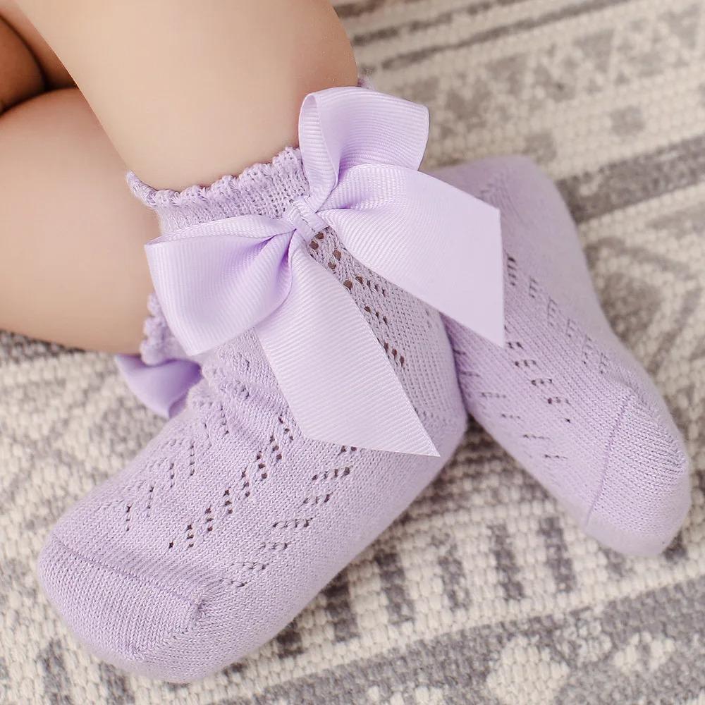 Sommer Baby Mädchen Socken Kleinkind Schleife Kurze Socke Kinder Atmungsaktiv Weich Baumwolle Netz Strumpf Spanischer Stil Aushöhlen Spitze Socken 0-5J