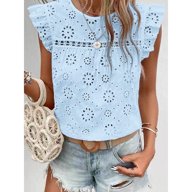 JPNTKY Women's Fashion Casual Solid Color Print Sleeveless O-Neck Blouses & Shirts