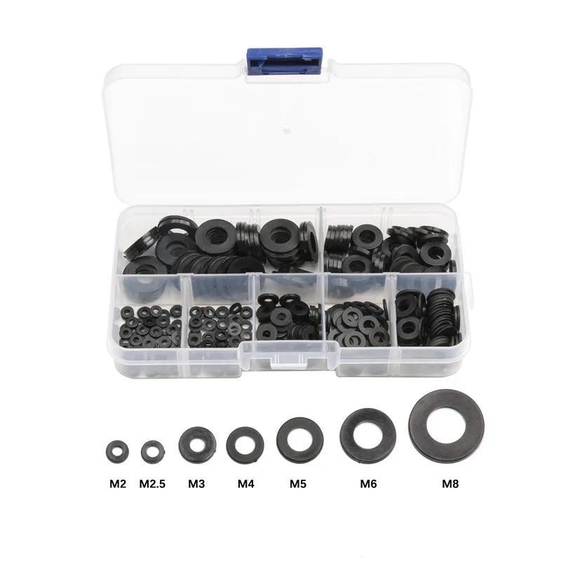 250PCS Nylon Washers M2 M2.5 M3 M4 M5 M6 M8 Nylon Washers Plastic Insulation Spacers Seals Black White Set Gasket Ring Kit