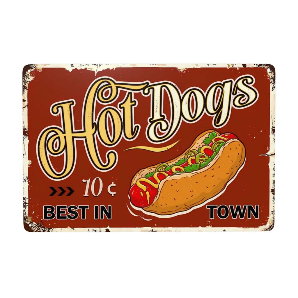 1pc Sandwiches Dlicious Burgers Pizza Hot Dog Fast Food Metal Signs, Retro Wall Decor for Home Kitchen Restaurant Bar 12x8 Inch