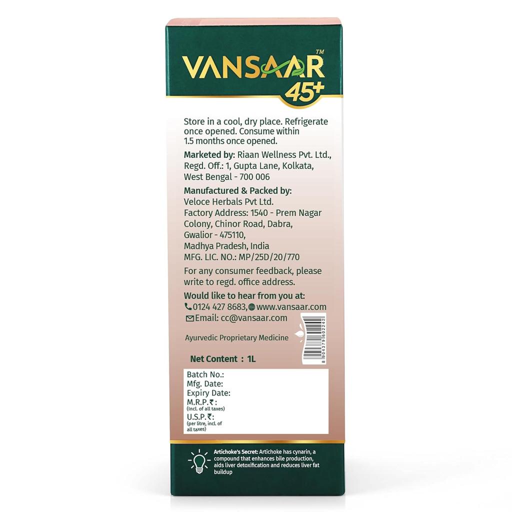 Vansaar 45+ Liver Balance Juice 1 L For Adults Supports Liver Function Healthy Digestion And Vitality Daily Use