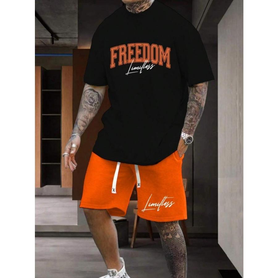 Set Bărbați Mânecă Scurtă și Pantaloni Scurți cu Imprimeu Litere New York 2025 Casual de Zi cu Zi Tricou Bărbați Street Fashion Pantaloni Scurți Sport