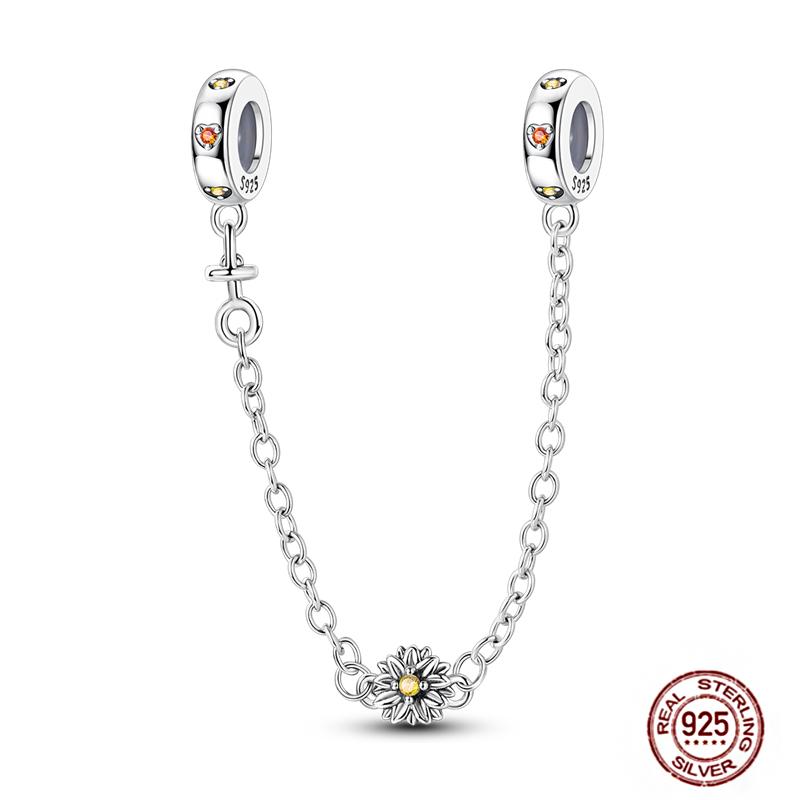 Star Moon Slide Safety Chains Charms 925 Sterling copper Heart Evil eyes Silicone Spacer Beads Fit Original Bracelet DIY Zircon