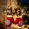 Xmas Door Hanger Christmas Mitten Hanger, Red White Glove Ornament with Pine Cone Berries, Seasonal Fabric Decorations Holiday Wall Decor for