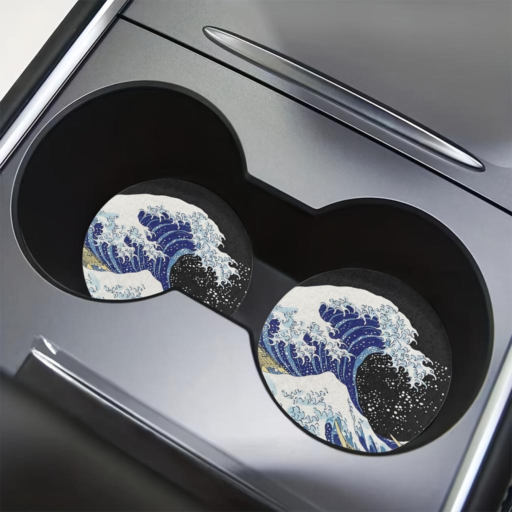 2pcs Big Wave Water Absorption Cup Cushioning Car Interior Design Accessories, Water Cup Coaster for Car Vehicle and Home Desktop