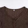Women Retro Perspective V-neck Hollowed Cardigan T-shirt Tops Fashion Agaric Edge Short  Bare Navel Top