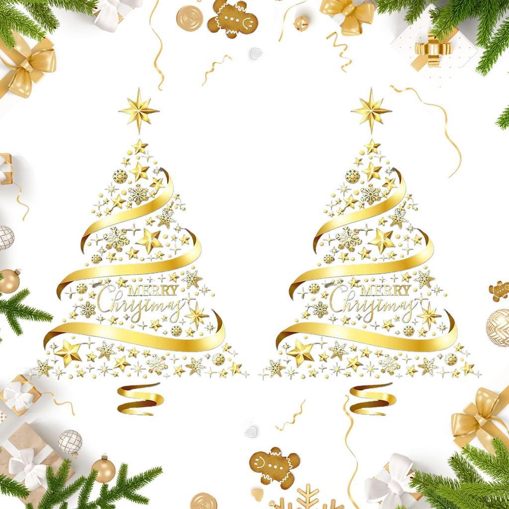 2pcs Christmas Window Stickers PVC Golden Christmas Tree Electrostatic Door Stickers Non Adhesive Static Christmas Window Stic