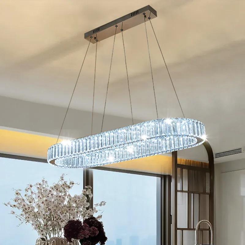 Modern Oval Crystal Chandelier Dining Room Decor Pendant Hanging Light Fixtures For Living Room Ceiling Decoration Lamp Lustres