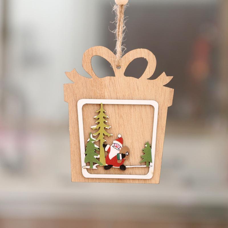 Wooden Christmas Hanging Ornaments 3D Hollow Design Cute Patterns For Home Party Holiday Decor
