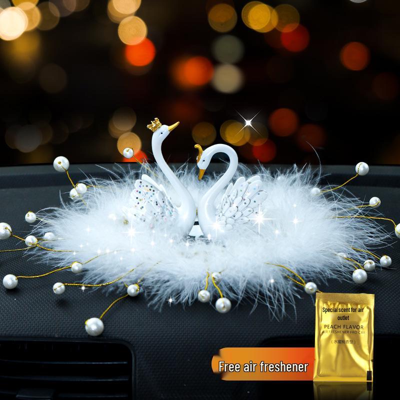 Swan Couple Rhinestone Perfume Ornament for Car Interior - Elegant Lady's Decoration