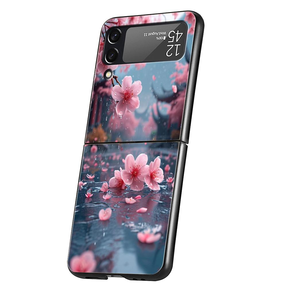 Pink Spring Cherry Blossoms Hard PC Phone Case For Samsung Galaxy Z Flip 5 4 3 Black Cover For Galaxy Z Flip 6 Shockproof Capas