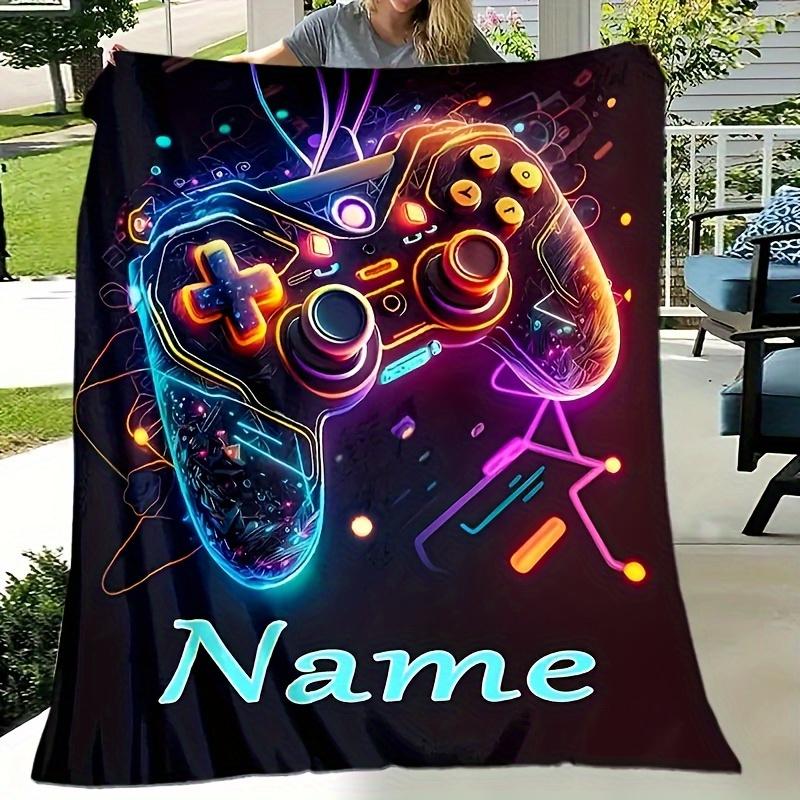 

Personalized Gaming Controller Blanket Name Neon Art Soft Fleece Throw Gift Home Decor Gamer Theme 75x100cm