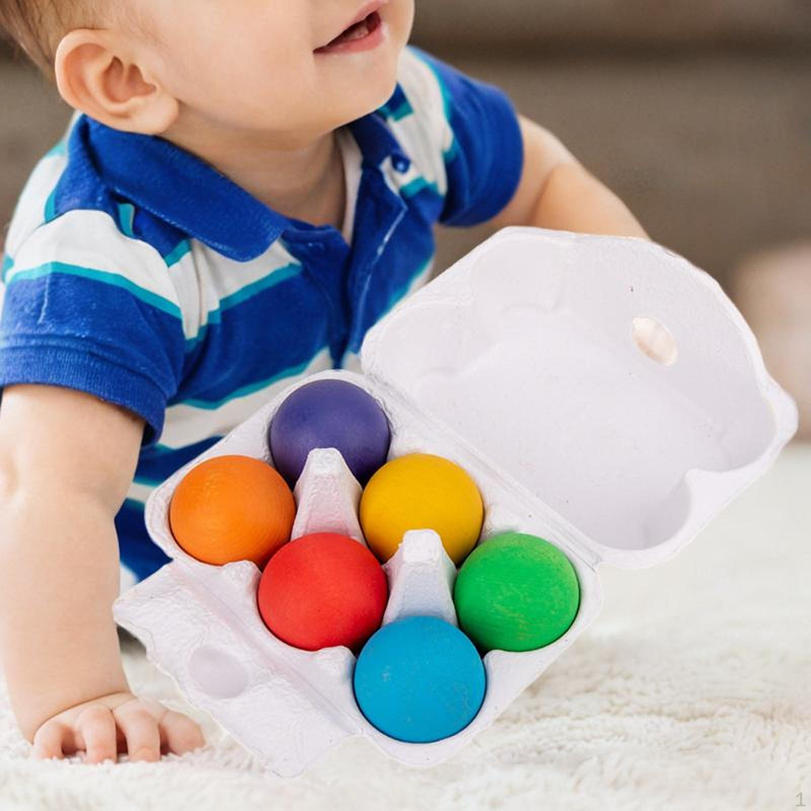 

6x Rainbow Balls Educational Counting Toy,Board Game Color Perception Wooden Ball Toy
