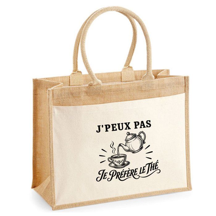 Sac cabas - PLANETEE - Collection « J'peux pas minimaliste » - toile jute & coton - 21 L (43×33×21 cm) - anses 65 cm
