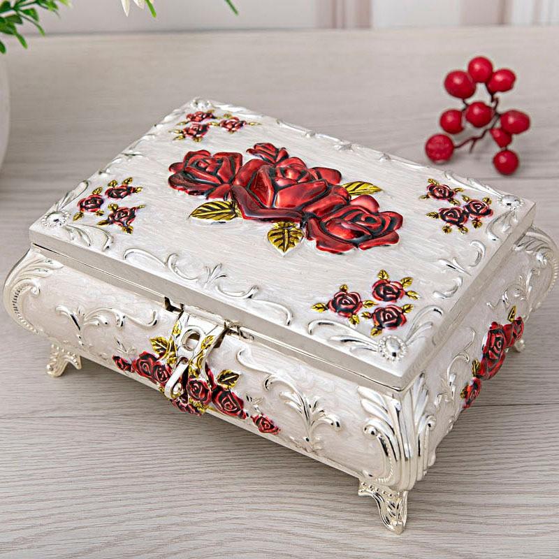 Grande Scatola per Gioielli in Metallo con Design Floreale Stile Nordico Organizer per Anelli Orecchini Anti-Appannamento Storage da Scrivania