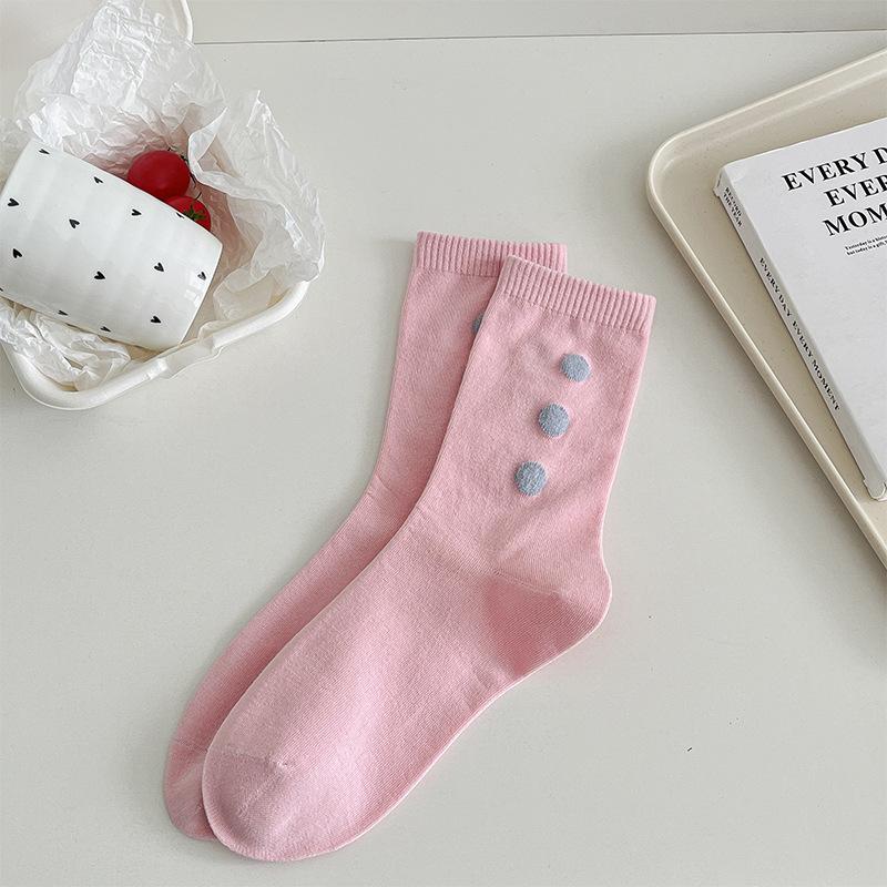 Female Autumn Sweet Love Wave Dot Lovely Collision Color College Style Boneless Tube Socks