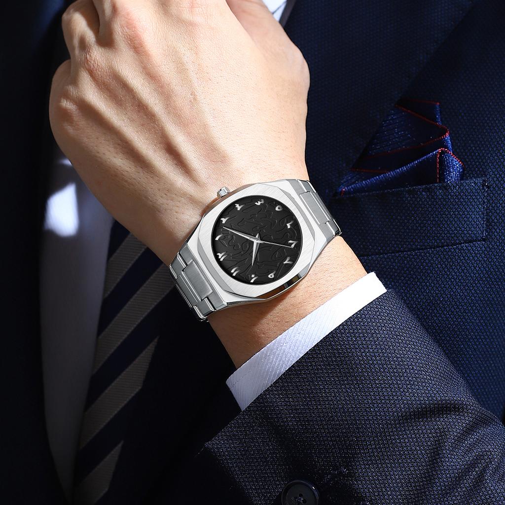 Modern Minimalist Personality Creative All Black Men Watch Arabic Digital Sports Leisure Alloy Men's Watch Unique Design Watch