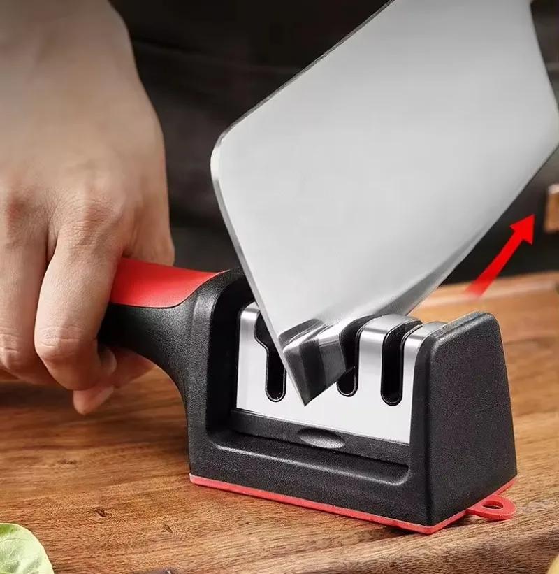 Handheld Multifunctional 3-segment Fast Sharpener Stable Anti Slip Kitchen Knife Rubber Handle Integrated Sharpener