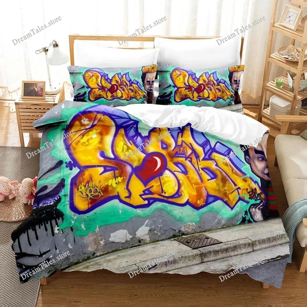 Graffiti Duvet Cover Set Teen Style Pattern Bedding Street Culture Decor Set King Queen Size Hip Hop Polyester Comforter Cover74