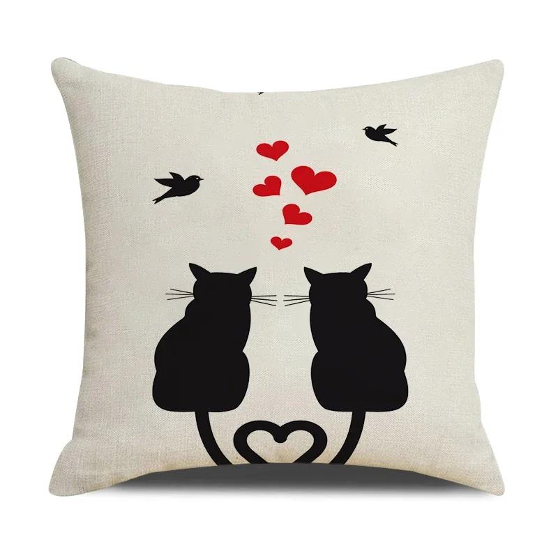 Funny Cats Printed Cushion Cover 45x45cm Linen Pillow Case Farmhouse Home Office Decor Throw Pillowcase Pillow Cover for Pillows