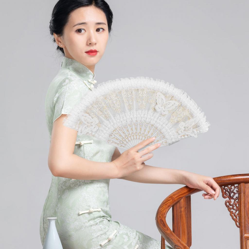 Lace Floral Folding Hand Fans Chinese Retro Style Bridal Wedding Party Dancing Props Lolita Performance Decorative Fan