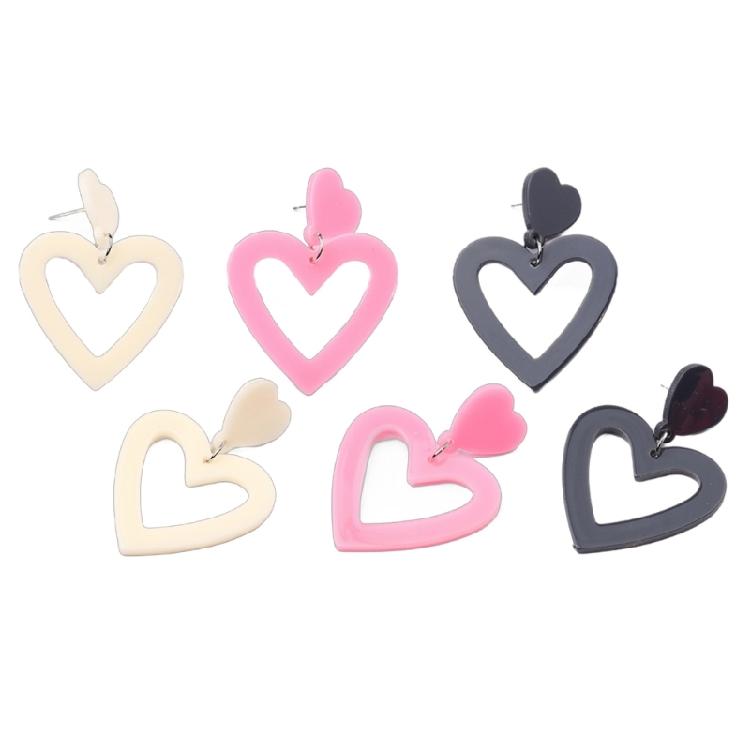 

3 Pairs Practical Sturdy Acrylic Heart and Teardrop Earrings Portable Jewelry Special Gifts for Sister or Friend