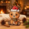 Holiday Party Decorations Wooden Christmas Elk Figurine with Santa Hat And Scarf, Cartoon Deer Tabletop Decoration Home Accents for Decor, Stable Base
