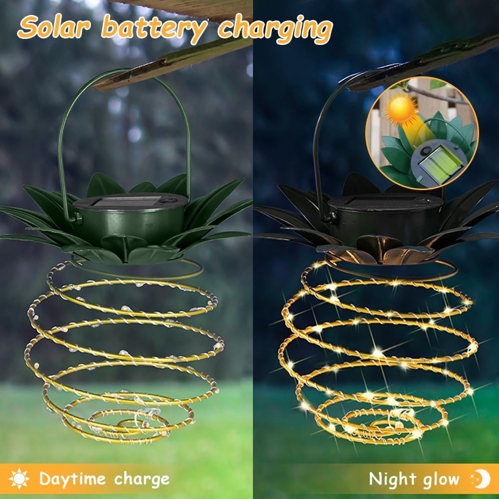 60LED Solar Pineapple Outdoor Hanging Lantern Lights Waterproof Copper Wire Fairy Light Party Lamp