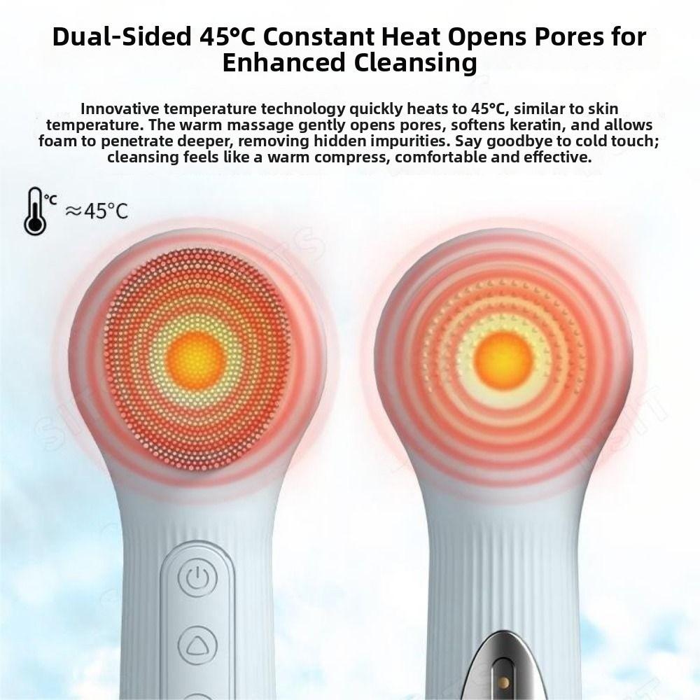 Waterproof Silicone Facial Cleanser Ultrasonic Heated Facial Brush Face Scrubber Household Use