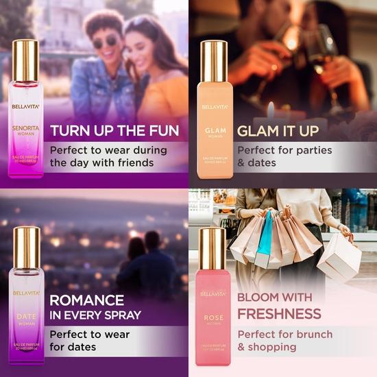Bella Vita Luxury Woman Eau De Parfum Gift Set 4x20 Ml for Women with Date, Senorita, Glam, Rose Perfume|Floral, Fruity Long Lasting