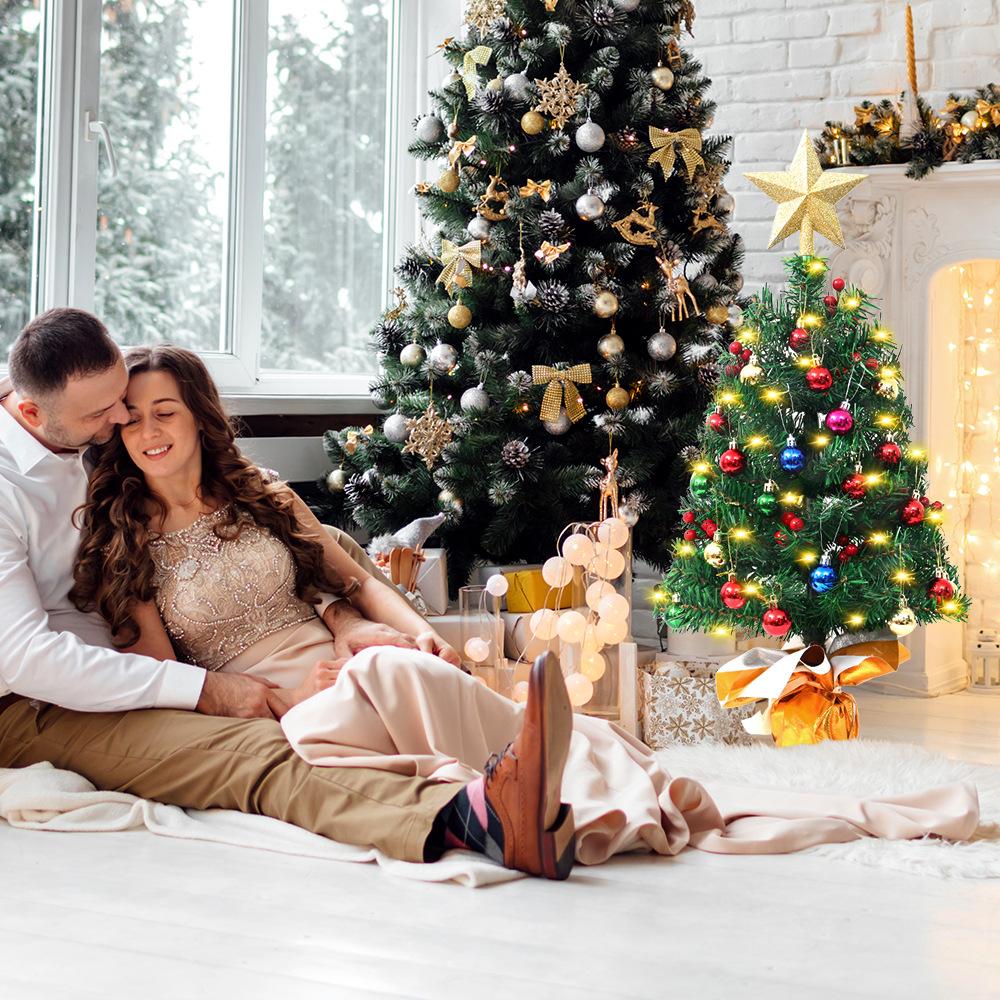 New Mini Christmas Desktop Home Decoration 60cm Red Cloth Christmas Tree Package Tree Ornaments with Warm/Colorful LED Light Up