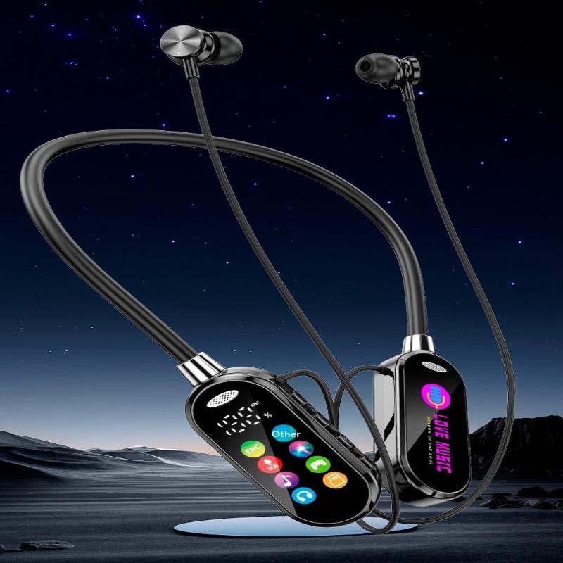 Bluetooth 5.4 Earphones Neckband Headphones Color Screen Wireless Headsets Noise Reduction Earbuds Earphone Monitor
