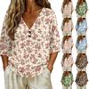 Women V Neck Vintage Floral Print Loose Fit Short Sleeve T Shirt Lightweight Breathable Soft Fabric Casual Top