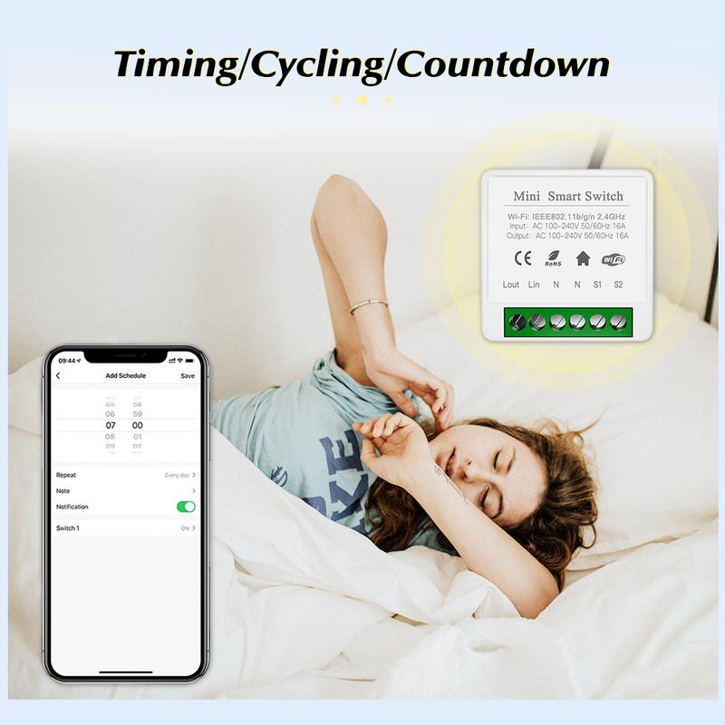 16A Mini Home Automation Modules Wifi Smart Switch Smart Home DIY Light Switches Module 2-way Control Work with Tuya Smart Life Alexa Google Home