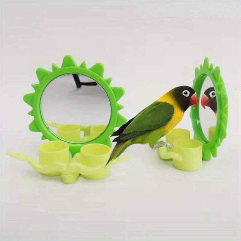 1PC Parrot Mirror Food Cup Standing Stand 3-in-1 Bird with Standing Stand Combination Interactive Feeding and Drinking Swing Toy