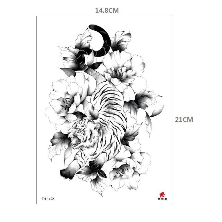 Tiger Tattoo Sticker Half Arm Lion Large Pattern Water Transfer Amazon Set