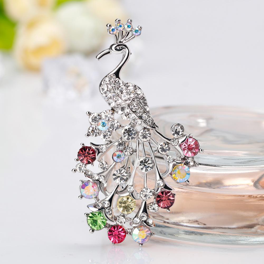 Women Elegant Peacock Brooches Fashion Shimmer Breastpin for Wedding Party