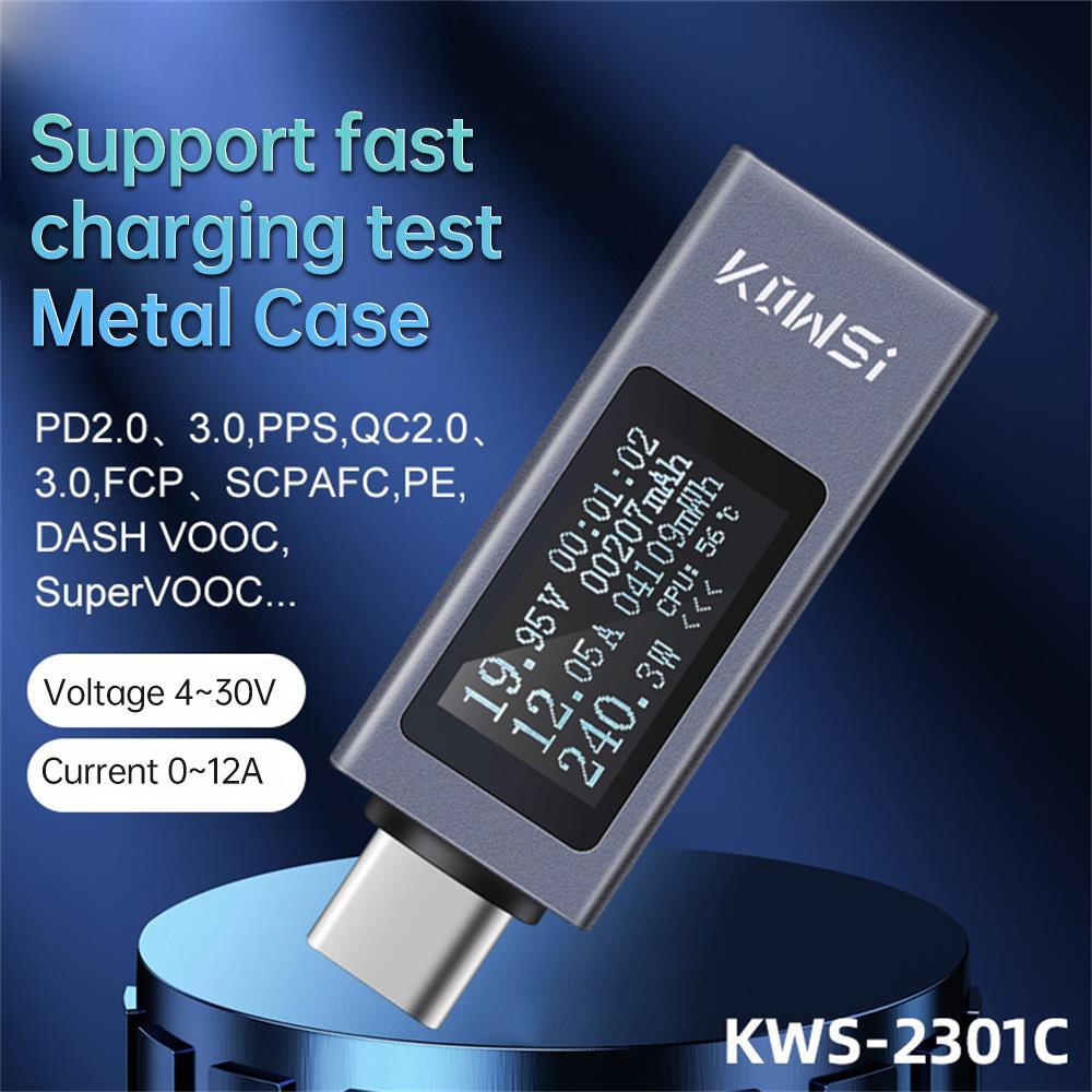 DC 4-30V 0-12A Digital Display DC Voltage Ammeter Power Meter Detector Type-C interface Cell Phone Charger Tester
