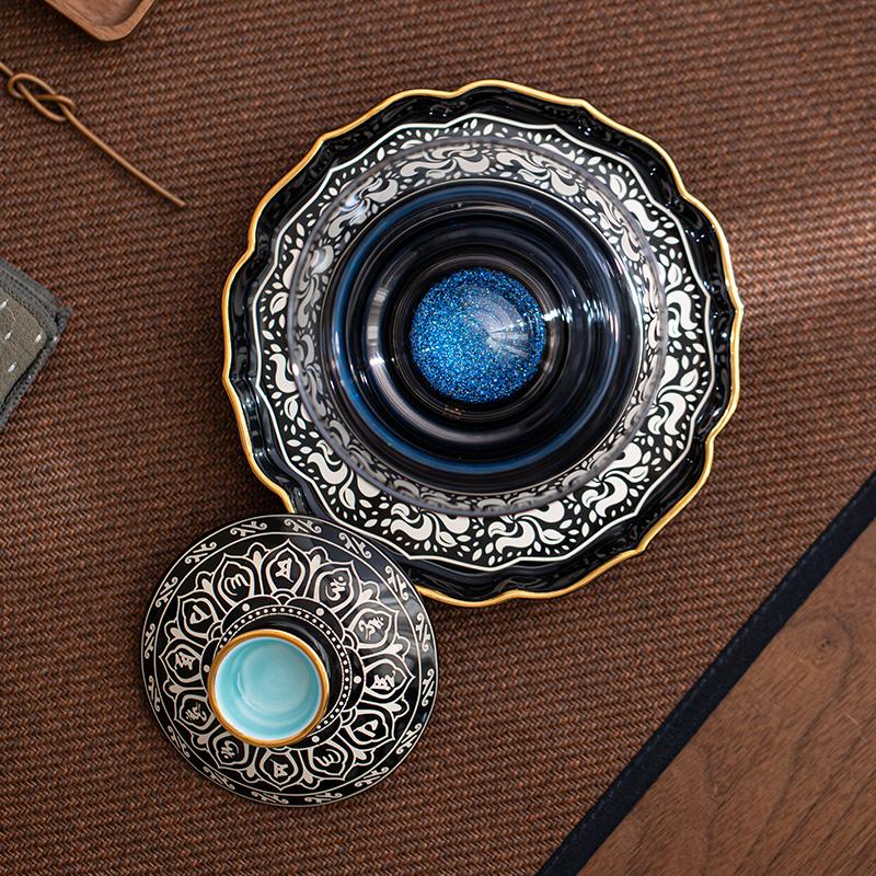 Bright Starry Sky Cover Bowl High-end Glass Teacup with Lid Single Sancai Tea Bowl Large Kung Fu Household Tea Set