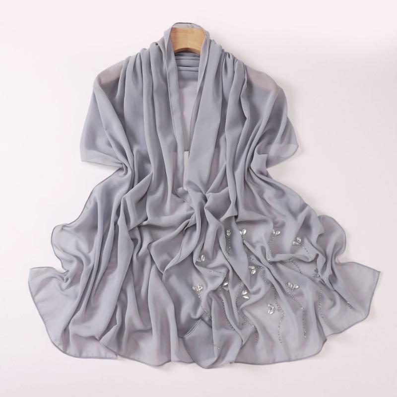 Pearl Chiffon Long Scarf With Rhinestone For African Women