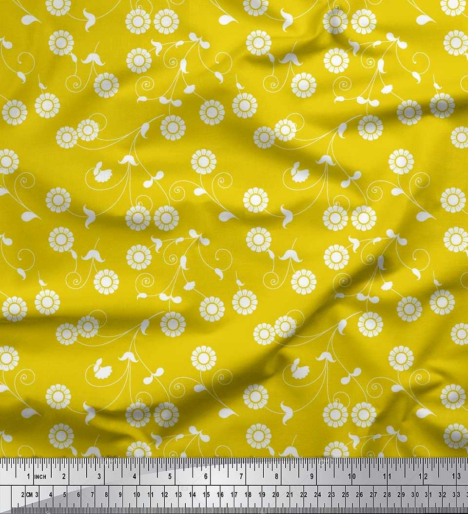 

Тканина Soimoi Japan Crepe Satin Swirl, Leaves & Floral Artistic Print Швейна тканина, метр 42 дюйма 42 Inch Wide - Poly Crepe жовтий