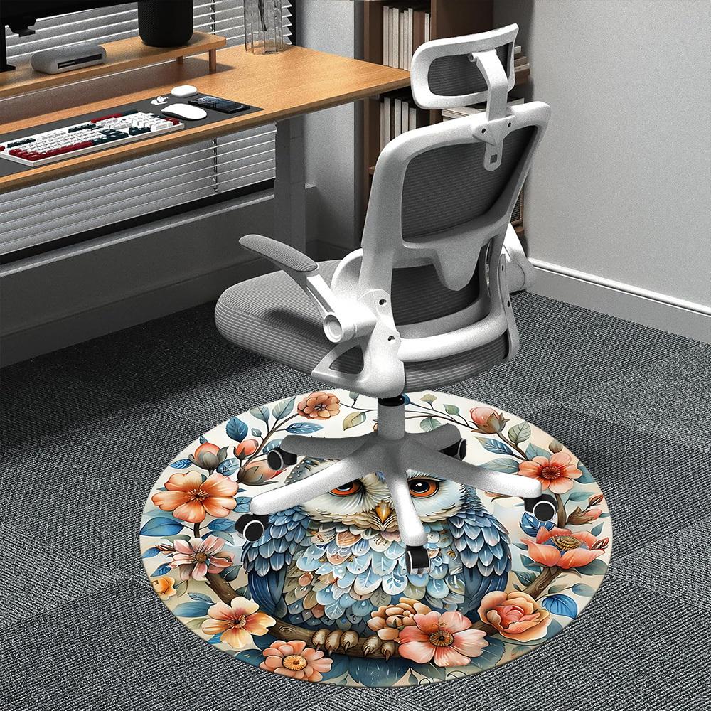 

1pc Floral Owl Office Round Area Rug, Indoor Mat Suitable ForOffice, Under Office Chairs Bedroom Living Room Home Decor, D114 80cm by 80cm