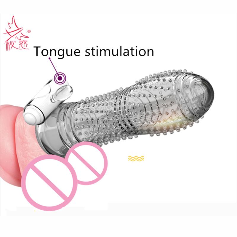 Available Vibrating Penis Sleeve Reusable Crystal Condom Cock Extender Vibrating Ring Sex Toy for Men Adult Sex Products