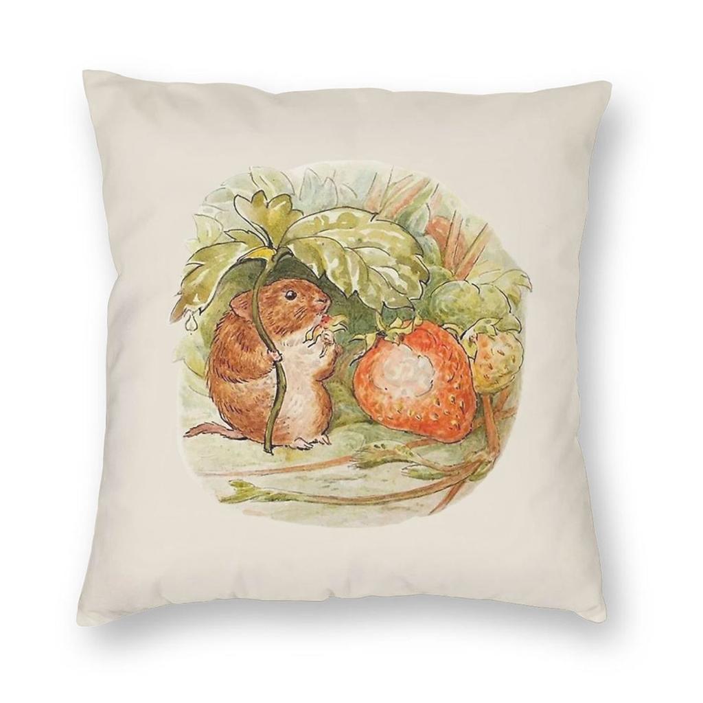 Cottagecore Mouse Scene Square Pillowcase Polyester Linen Velvet Pattern Zip Decorative Sofa Seater Cushion Case