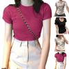 Women Summer Tops Round Neck Short Sleeve Solid Color Tee Shirt Slim Fit Stretchy Pullover Tops Streetwear